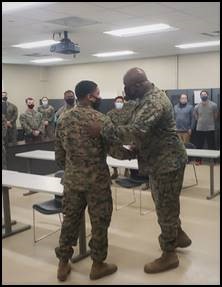 H&S Battalion Commander LtCol Lane congratulates HM3 Thomas on his great performance. 